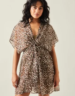 Accessorize Animal Print Chiffon Kaftan Brown