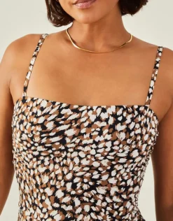 Accessorize Animal Print Ruched Shaping Swimsuit Brown