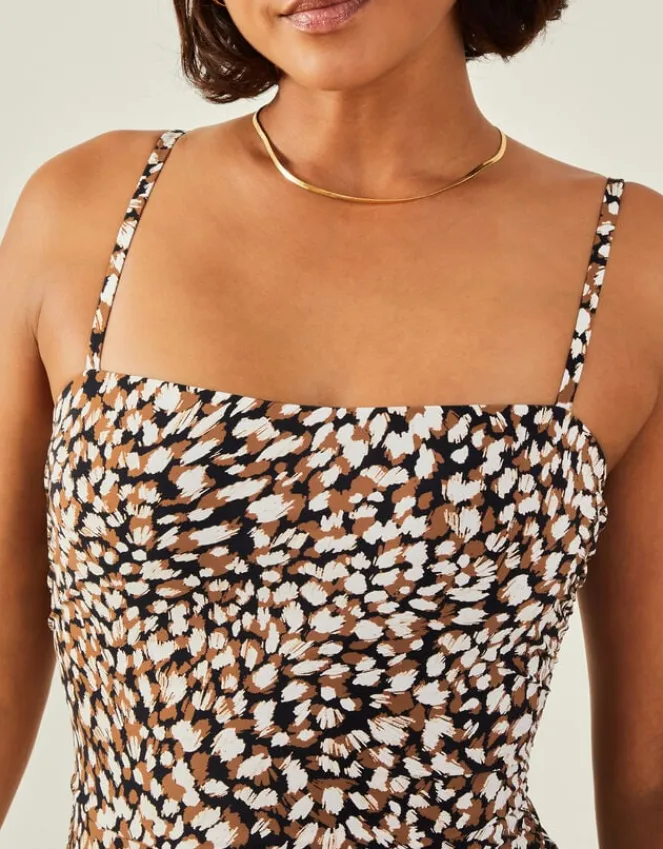Accessorize Animal Print Ruched Shaping Swimsuit Brown