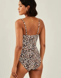 Accessorize Animal Print Ruched Shaping Swimsuit Brown
