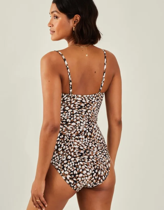 Accessorize Animal Print Ruched Shaping Swimsuit Brown