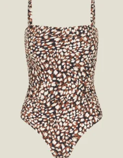 Accessorize Animal Print Ruched Shaping Swimsuit Brown
