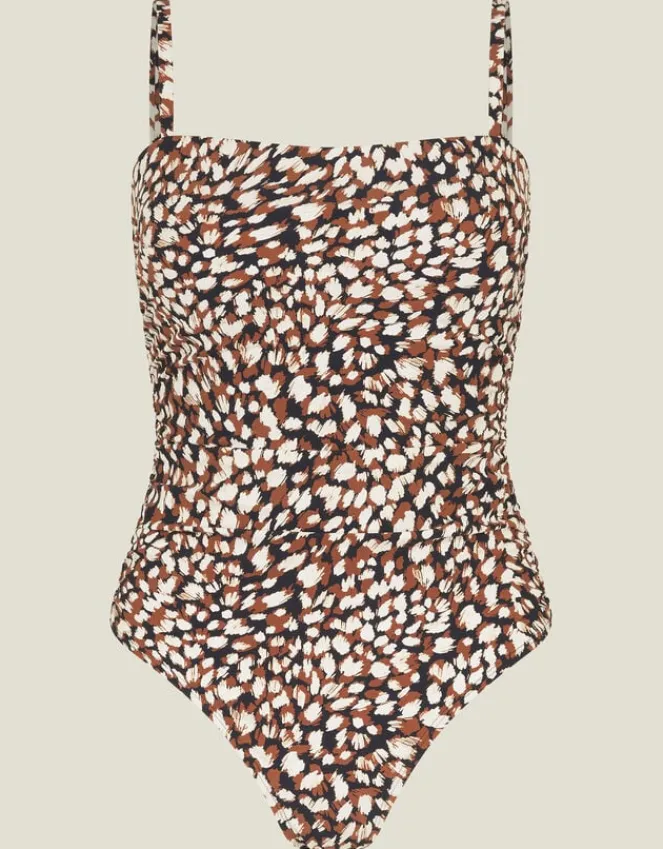 Accessorize Animal Print Ruched Shaping Swimsuit Brown