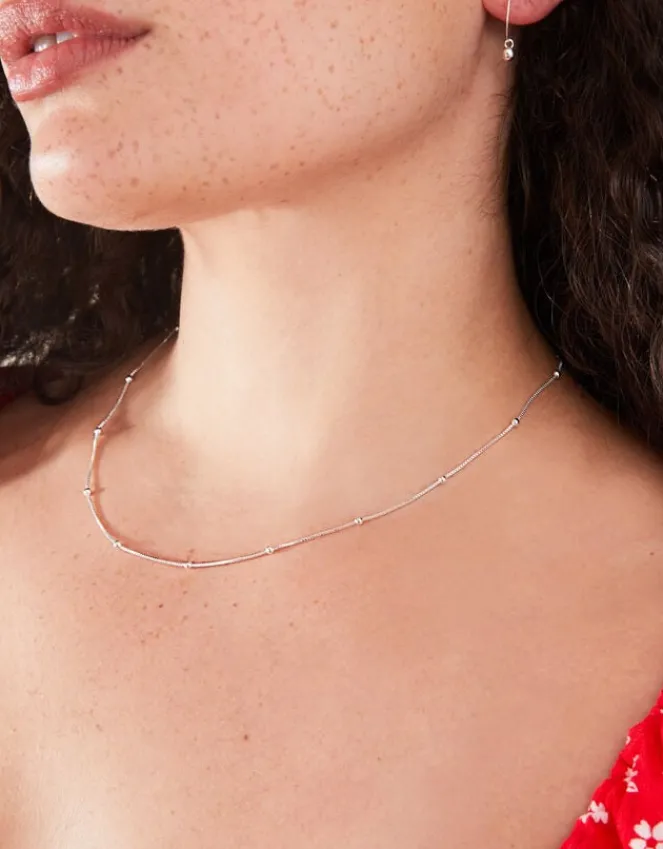 Accessorize Beaded Chain Necklace Silver