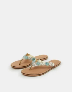 Accessorize Beaded Circle Flip Flops White
