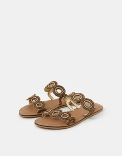 Accessorize Beaded Circle Strap Sandals Brown
