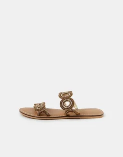Accessorize Beaded Circle Strap Sandals Brown