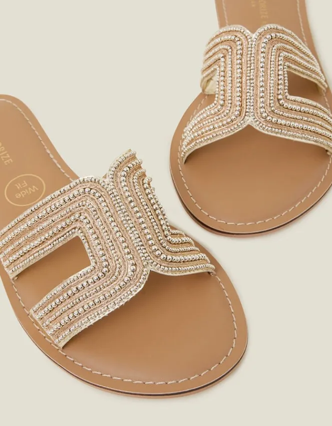 Accessorize Beaded Cut-Out Wide Fit Sandals Gold