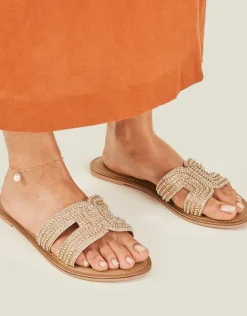 Accessorize Beaded Cut-Out Wide Fit Sandals Gold