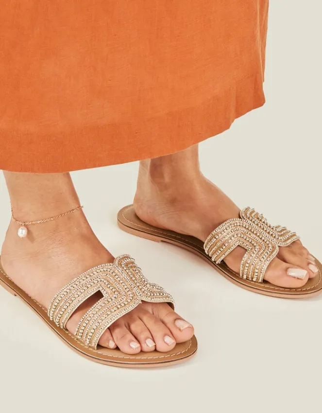 Accessorize Beaded Cut-Out Wide Fit Sandals Gold