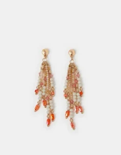 Accessorize Beaded Facet Long Drop Earrings