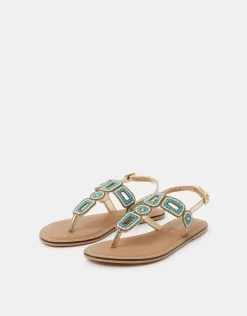 Accessorize Beaded Geometric Strap Sandals Blue