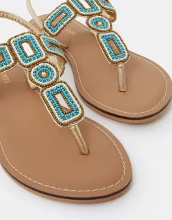 Accessorize Beaded Geometric Strap Sandals Blue