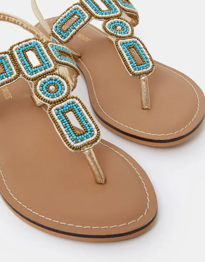 Accessorize Beaded Geometric Strap Sandals Blue