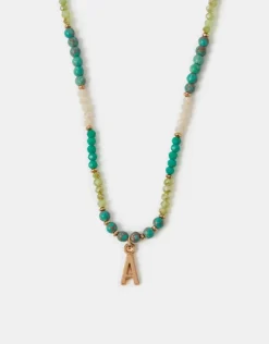 Accessorize Beaded Initial Pendant Necklace Blue