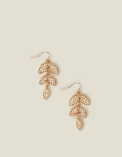 Accessorize Beaded Leaf Drop Earrings Pearl