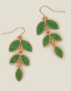 Accessorize Beaded Leaf Drop Earrings Green