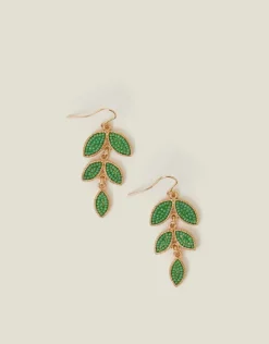 Accessorize Beaded Leaf Drop Earrings Green
