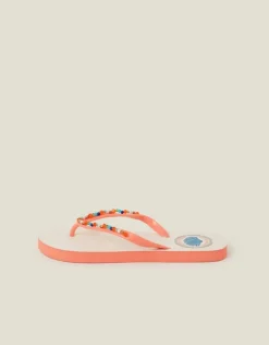Accessorize Beaded Shell Print Flip Flops Orange