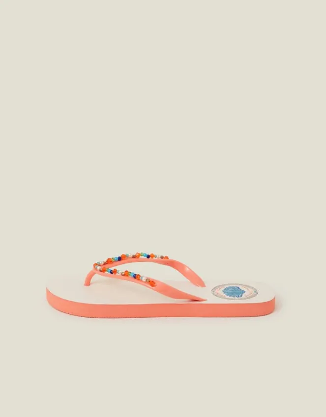 Accessorize Beaded Shell Print Flip Flops Orange