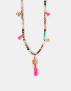 Accessorize Beaded Tassel Rope Longline Necklace