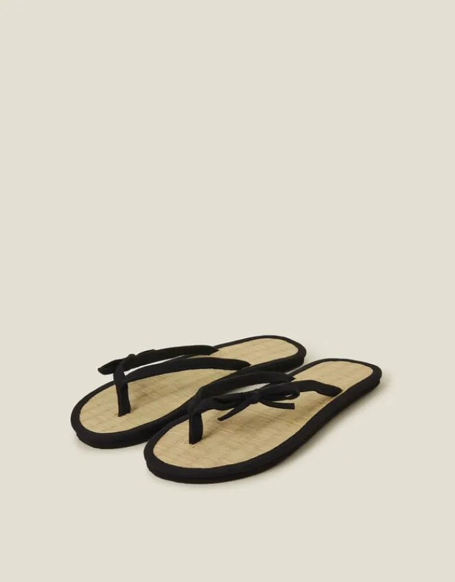 Accessorize Bow Strap Seagrass Flip Flops Black