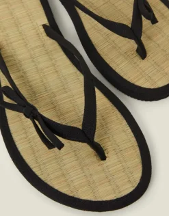 Accessorize Bow Strap Seagrass Flip Flops Black