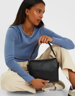 Accessorize Braid Strap Faux Leather Cross-Body Bag Black