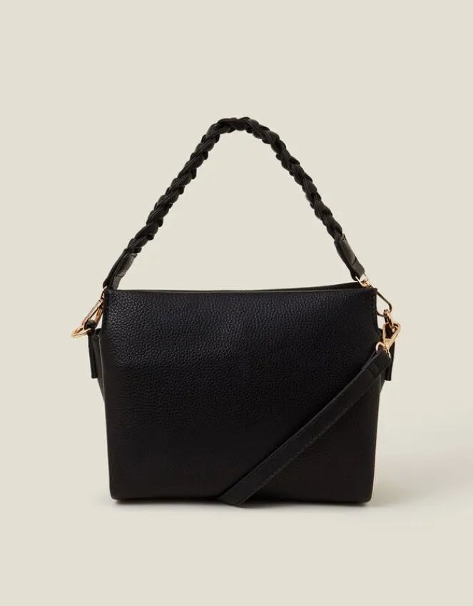 Accessorize Braid Strap Faux Leather Cross-Body Bag Black