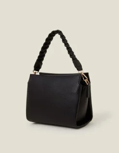 Accessorize Braid Strap Faux Leather Cross-Body Bag Black