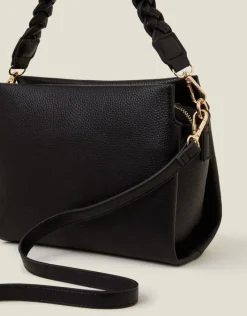 Accessorize Braid Strap Faux Leather Cross-Body Bag Black