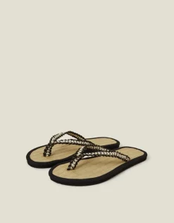 Accessorize Braided Seagrass Flip Flops Black