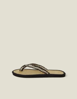 Accessorize Braided Seagrass Flip Flops Black