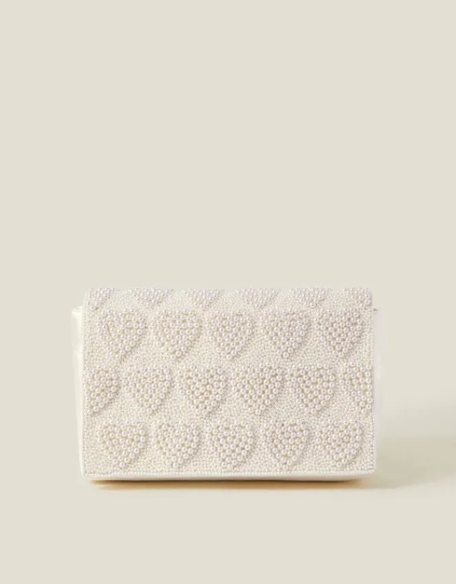 Accessorize Bridal Pearl Heart Clutch Bag