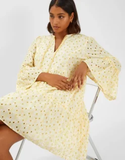 Accessorize Broderie Flute-Sleeve Mini Dress Yellow