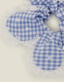 Accessorize Broderie Gingham Flower Hair Scrunchie