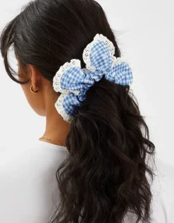 Accessorize Broderie Gingham Flower Hair Scrunchie