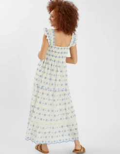 Accessorize Broderie Smocked Metallic Maxi Dress White