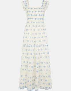 Accessorize Broderie Smocked Metallic Maxi Dress White