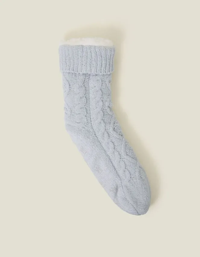 Accessorize Cable Knit Slipper Socks Grey