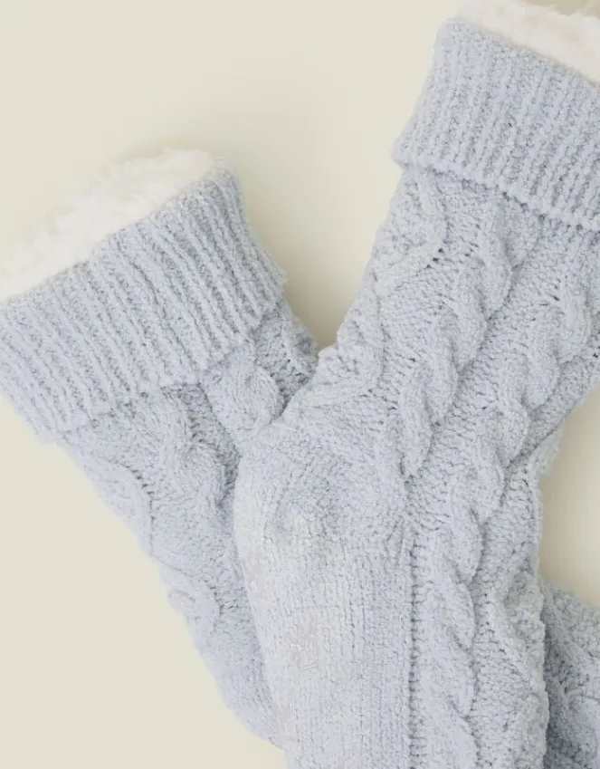 Accessorize Cable Knit Slipper Socks Grey
