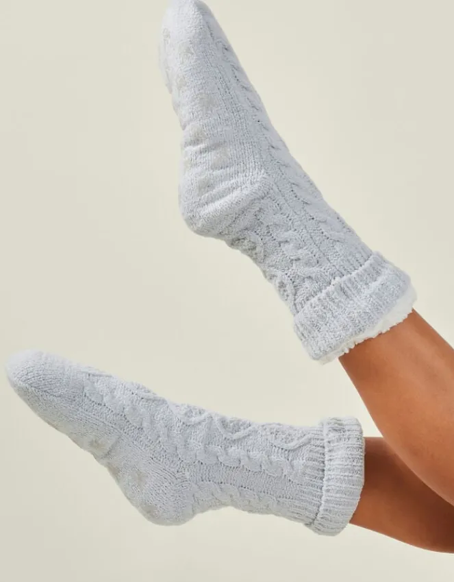 Accessorize Cable Knit Slipper Socks Grey