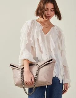 Accessorize Chain Strap Faux Leather Shoulder Bag Mink