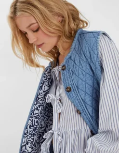 Accessorize Chambray Quilted Waistcoat Blue