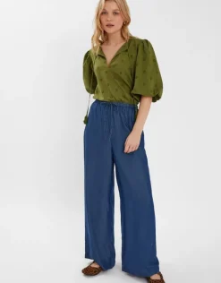 Accessorize Chambray Wide Leg Trousers Blue
