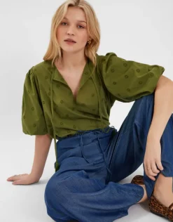 Accessorize Chambray Wide Leg Trousers Blue