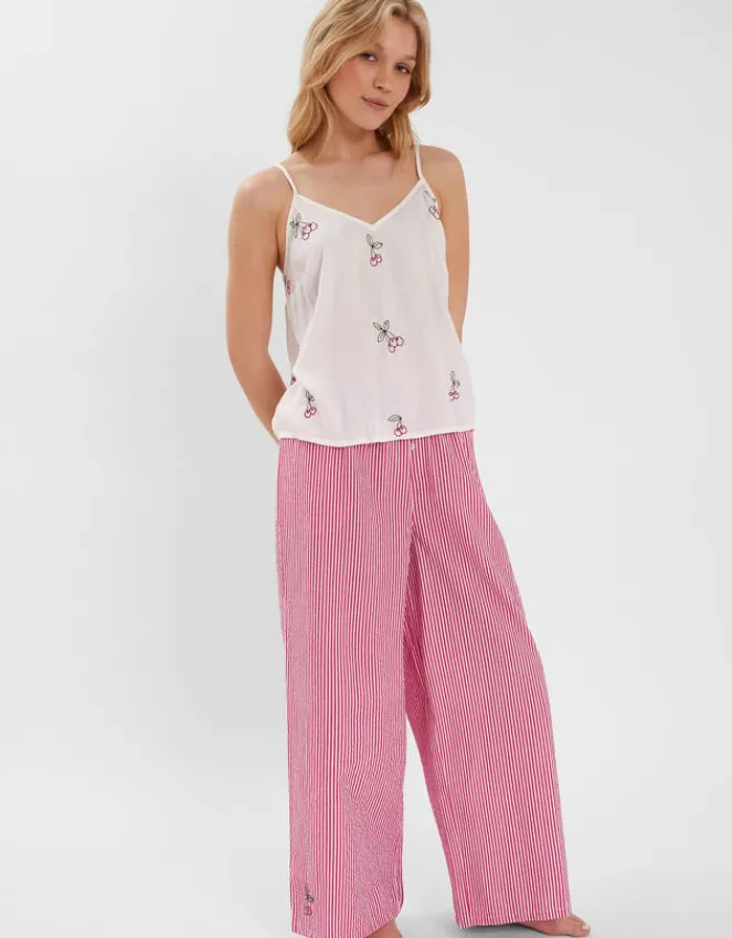 Accessorize Cherry Embroidered Long Pyjamas Set Red