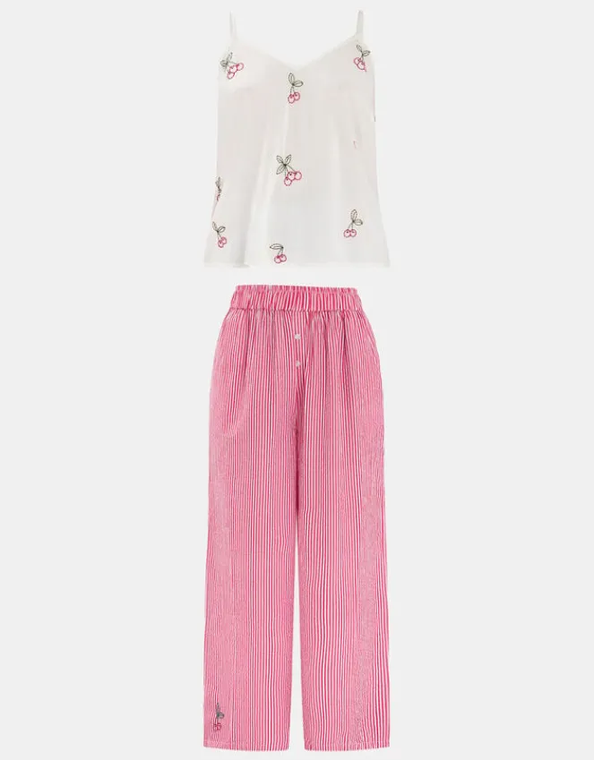 Accessorize Cherry Embroidered Long Pyjamas Set Red