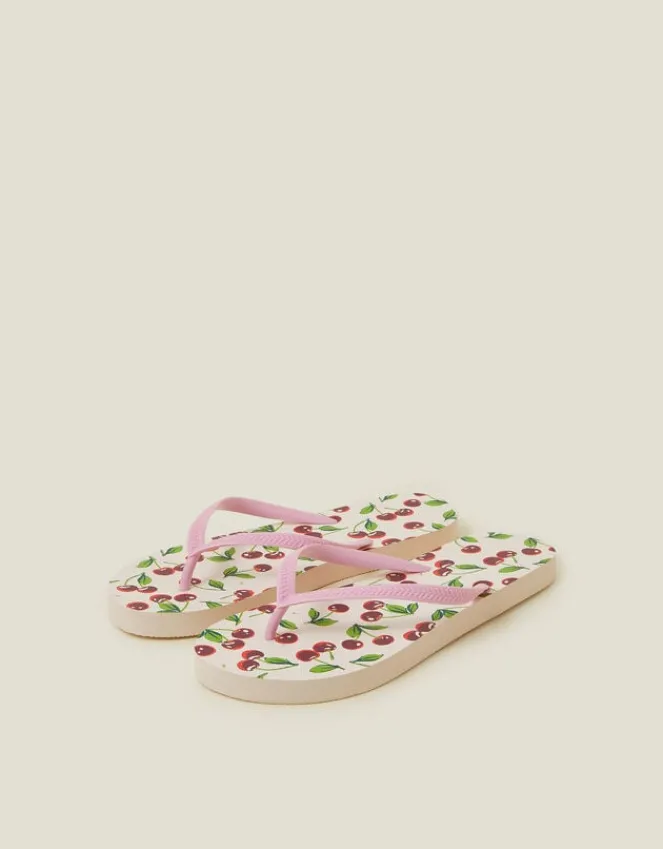Accessorize Cherry Print Flip Flops Red
