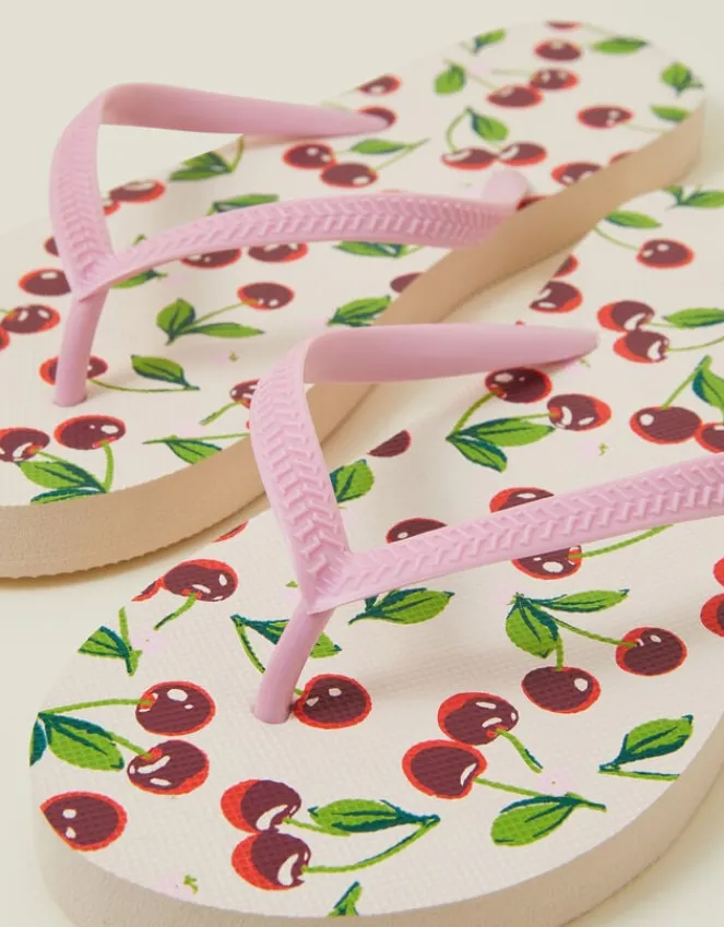 Accessorize Cherry Print Flip Flops Red